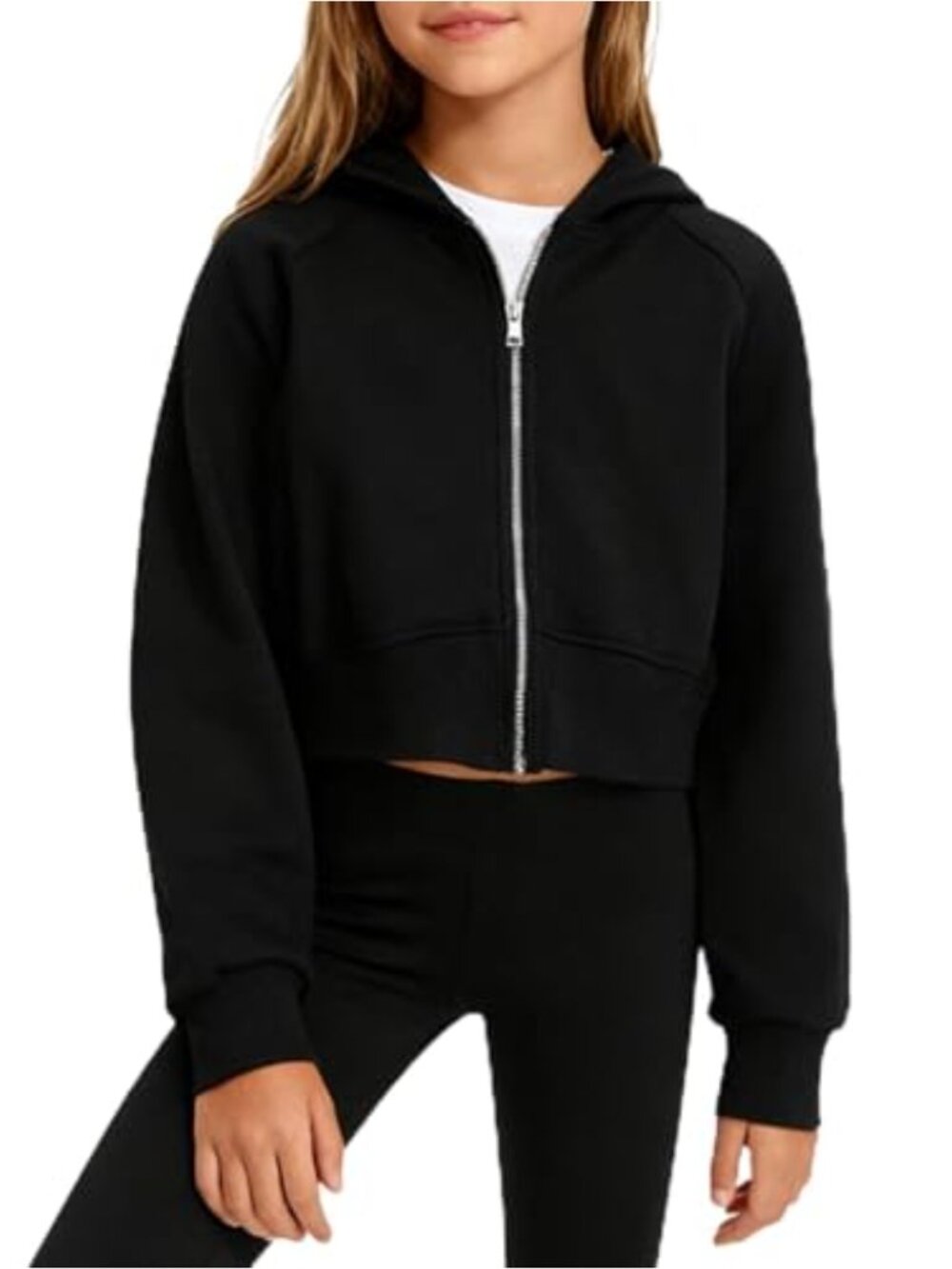 Girls Zip Up Hoodie Cropped Long Sleeve Sweatshirt with Pockets